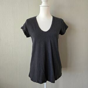 James Perse Deep Scoop Neck Cap Sleeve Cotton T-Shirt Charcoal Gray Size 1 / S
